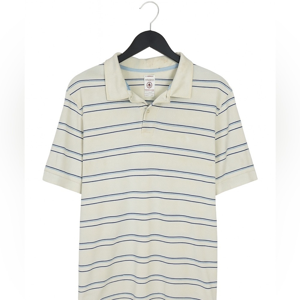 Red Camel Men’s Medium Golf Polo Shirt Yellow with Blue Stripes 100% Cotton